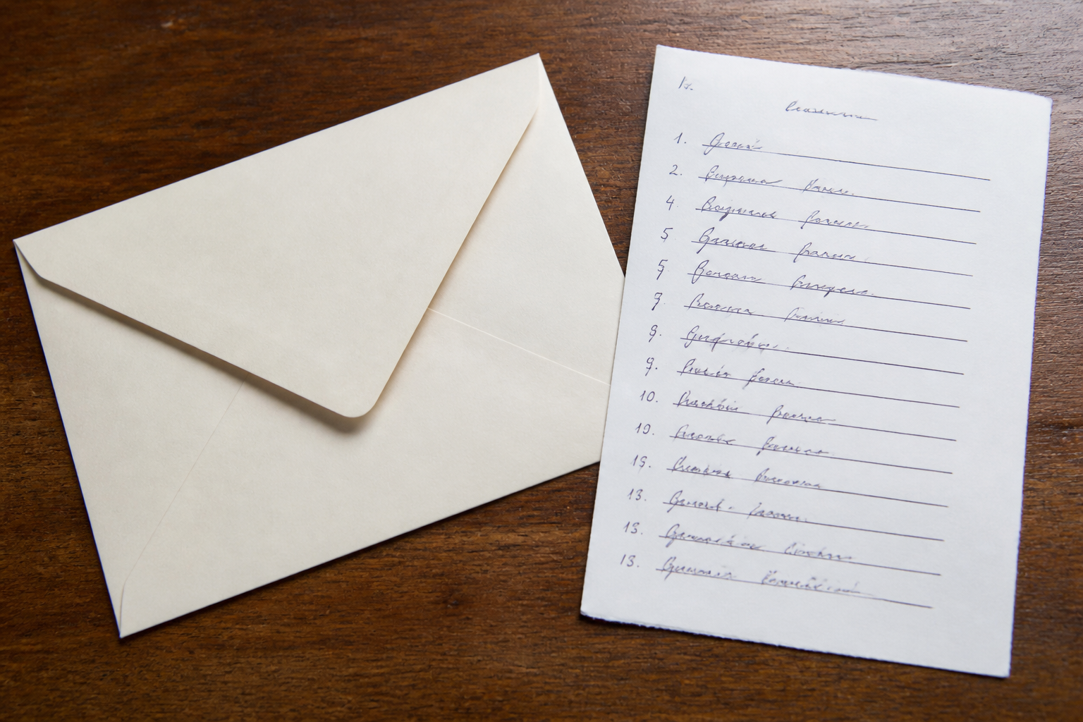 Photorealistic illustration of an invitation and a paper applicant list.