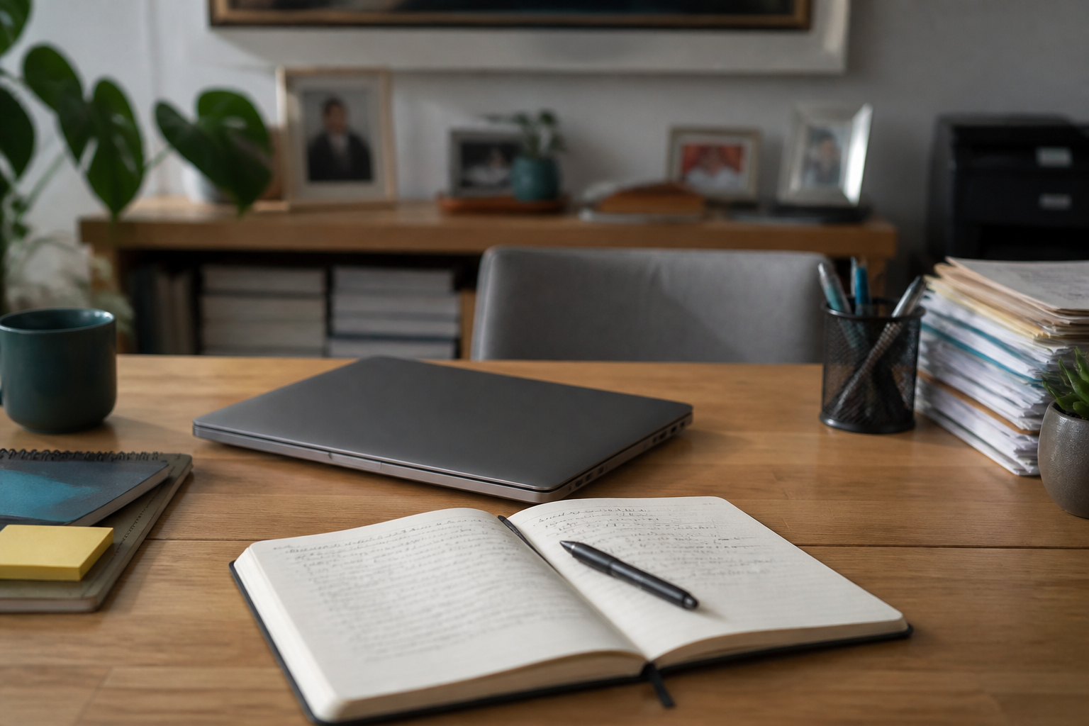 Photorealistic illustration of a desk used for grant operations, no software on screen.